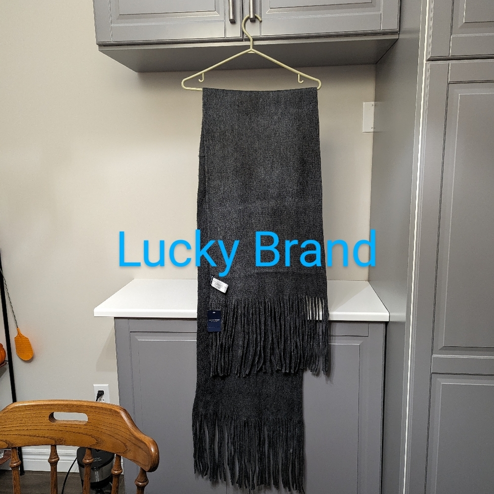 Lucky Brand Scarf or Wrap. Charcoal grey. Oversized . Fringed.